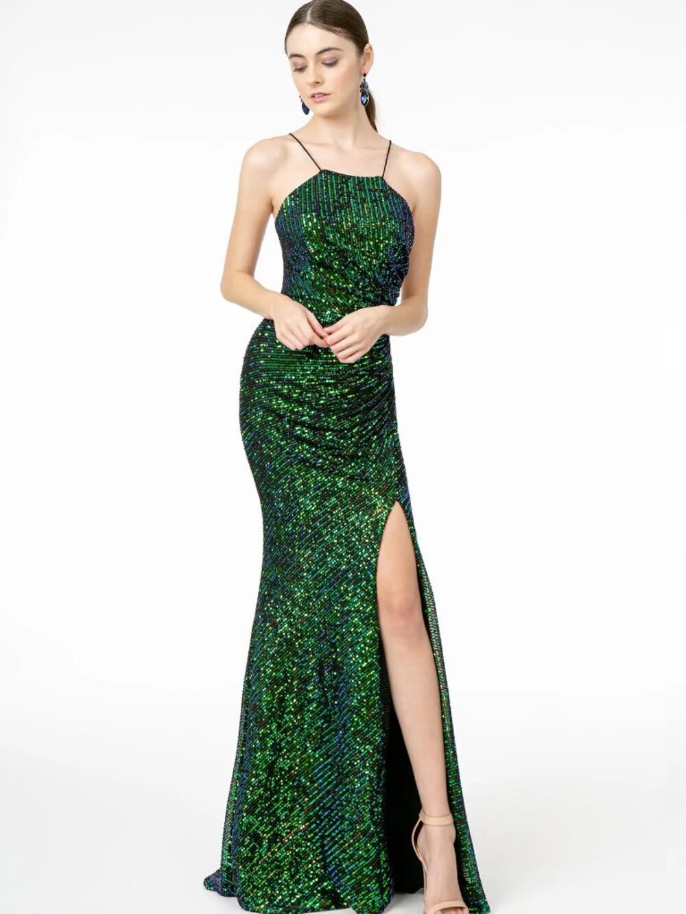 NEW Halter Neck OPEN BACK Sequined Sheath Prom Dress GSGL1812